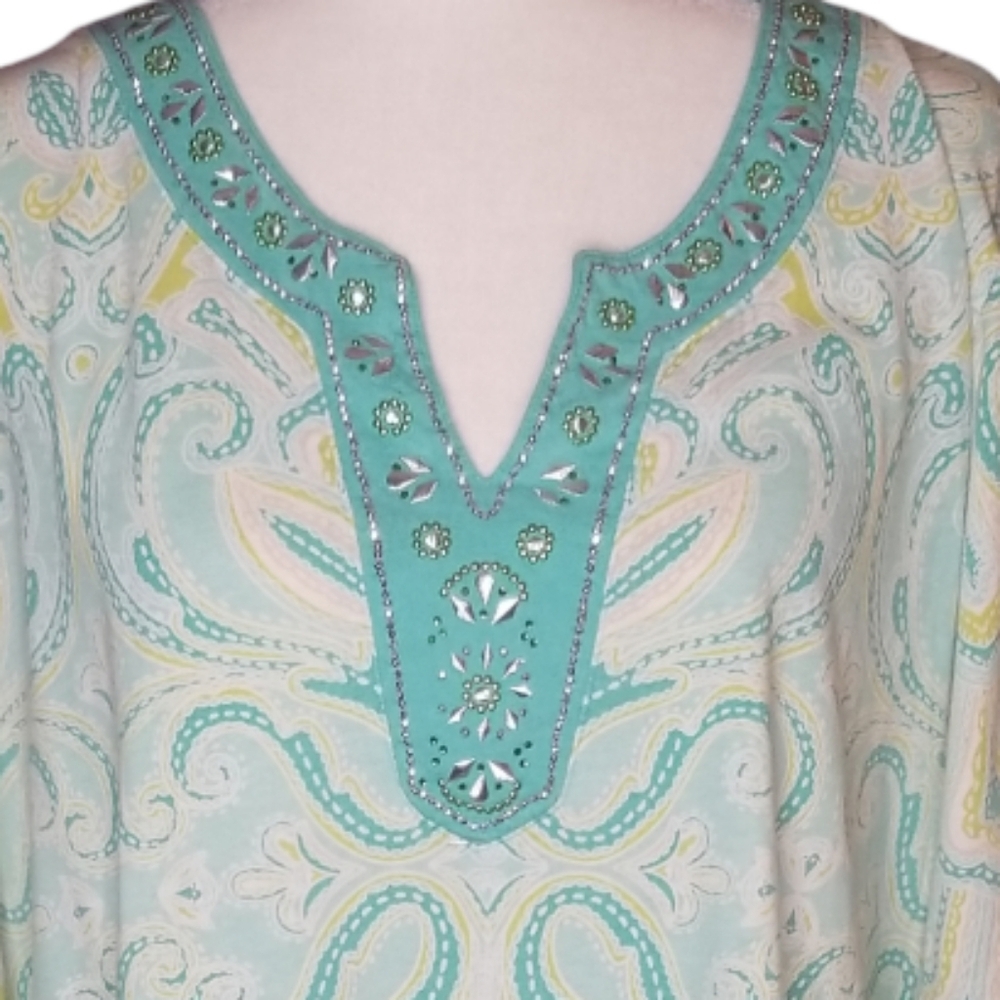 JM Collection Green and Blue Embellished Tunic - Picture 3 of 6